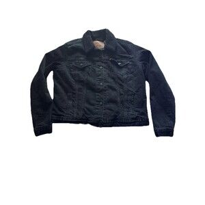 Levis Women's Black Denim Insulated Sherpa Fur Warm Trucker Jacket XL